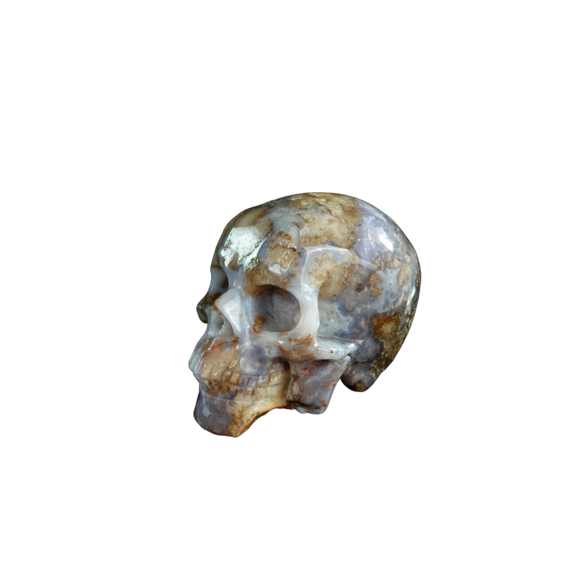 2.2" Blue Flower Agate Crystal Skull Carving - Unique Piece #BF19