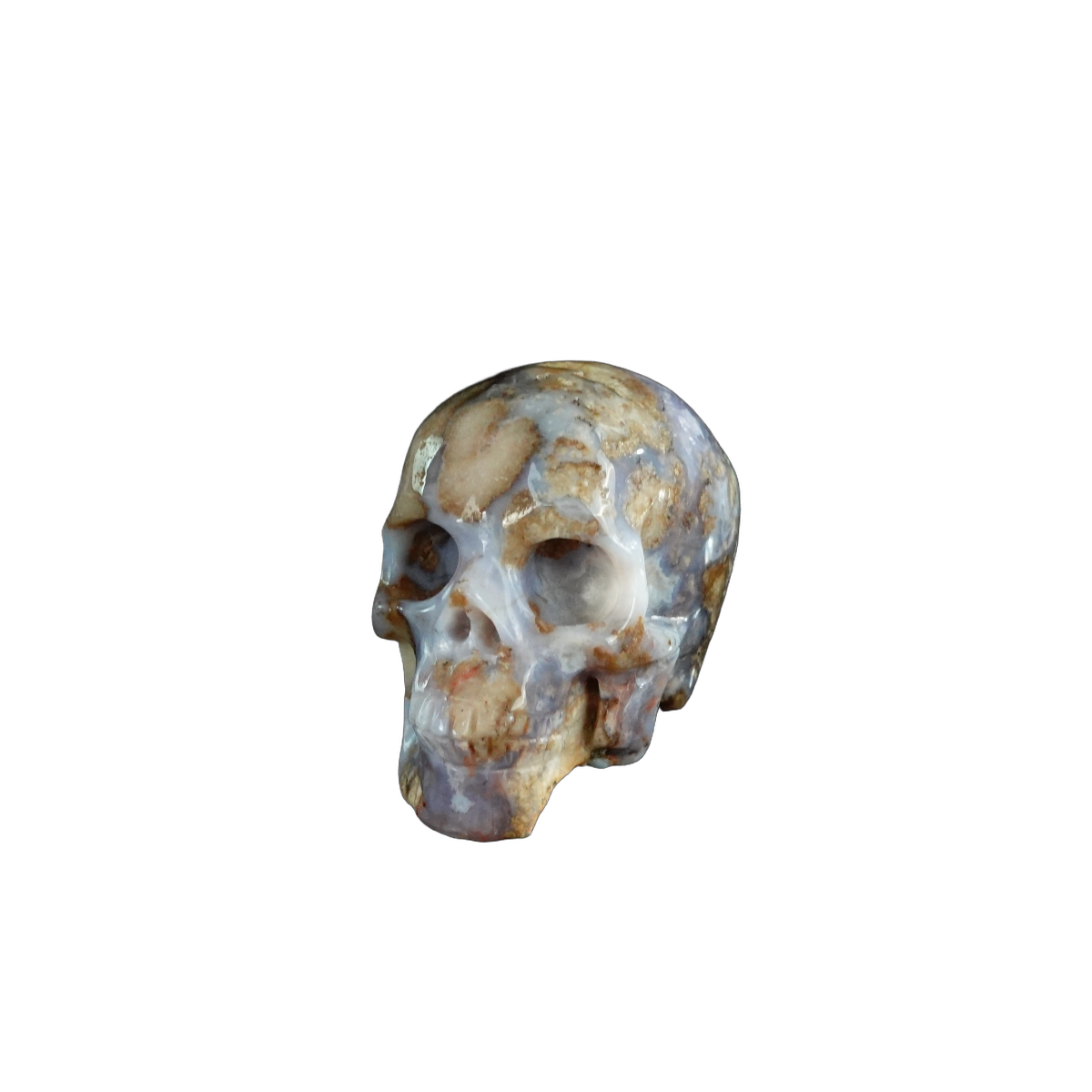 2.2" Blue Flower Agate Crystal Skull Carving - Unique Piece #BF19