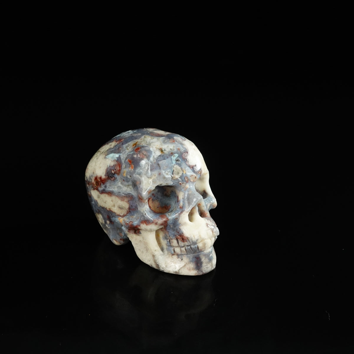 2.2" Blue Flower Agate Crystal Skull Carving - Unique Piece #BF20