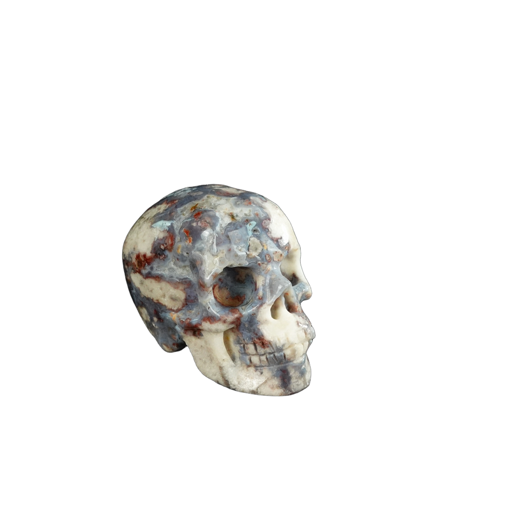 2.2" Blue Flower Agate Crystal Skull Carving - Unique Piece #BF20