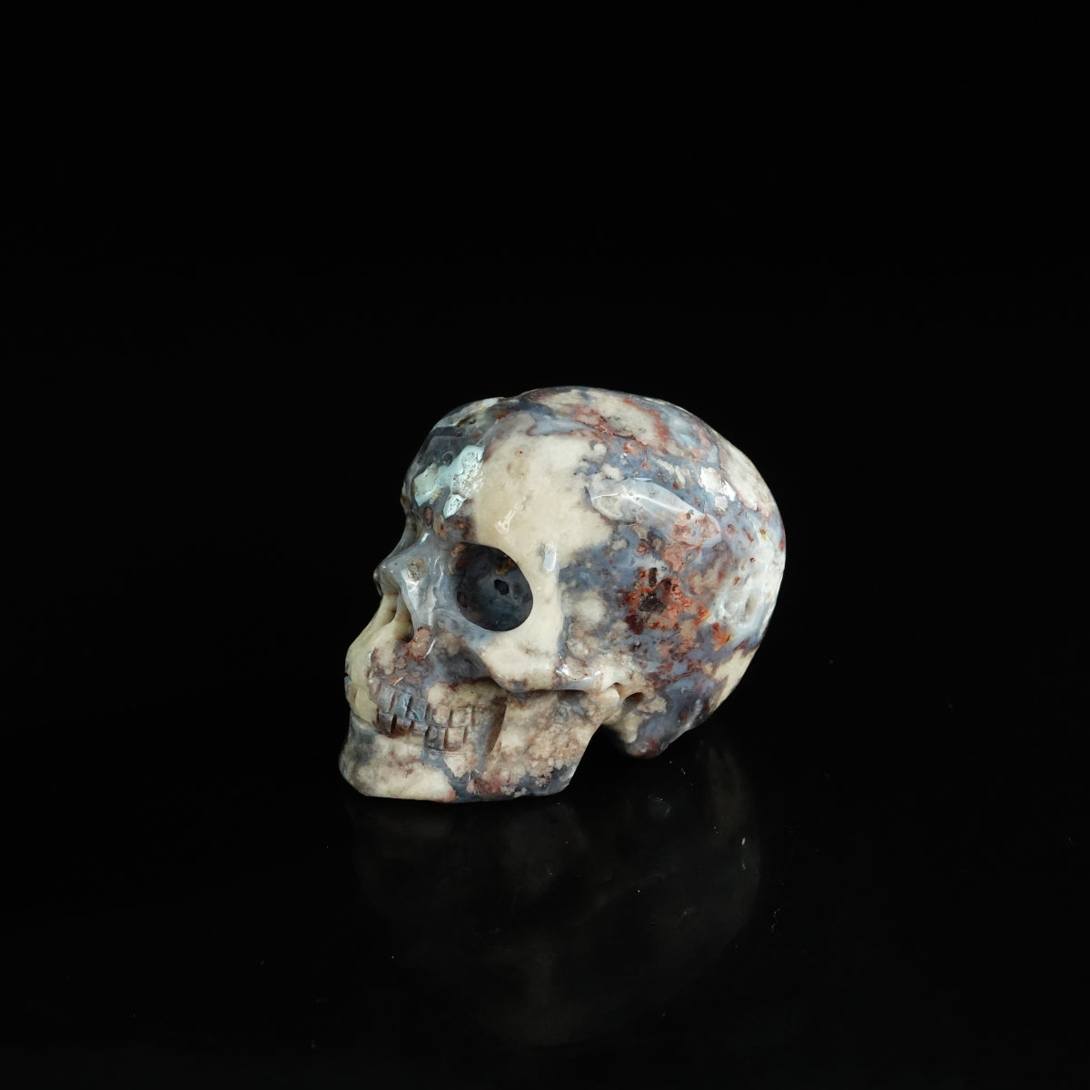 2.2" Blue Flower Agate Crystal Skull Carving - Unique Piece #BF20