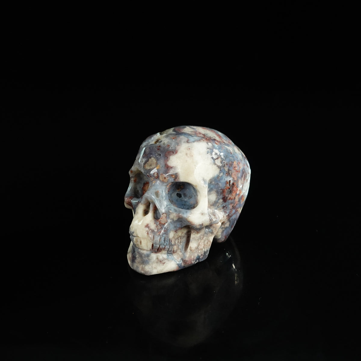 2.2" Blue Flower Agate Crystal Skull Carving - Unique Piece #BF20