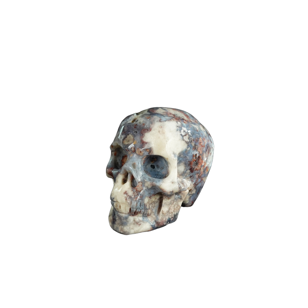 2.2" Blue Flower Agate Crystal Skull Carving - Unique Piece #BF20