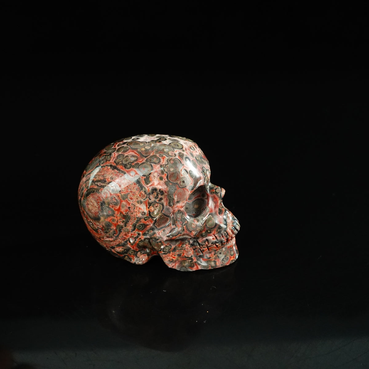 2.2" Red Leopard skin stone Crystal Skull Carving - Unique Piece #LS01