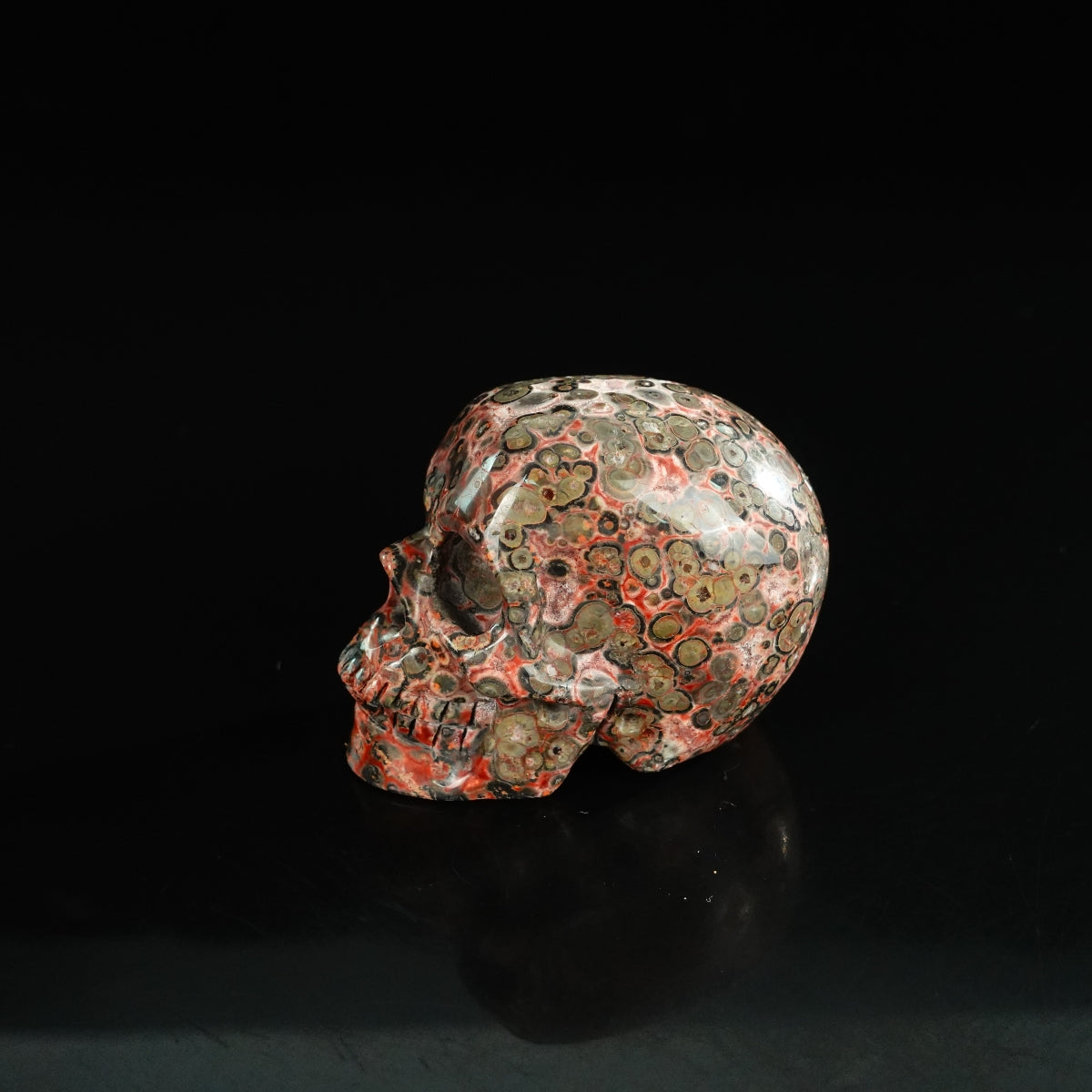 2.2" Red Leopard skin stone Crystal Skull Carving - Unique Piece #LS01