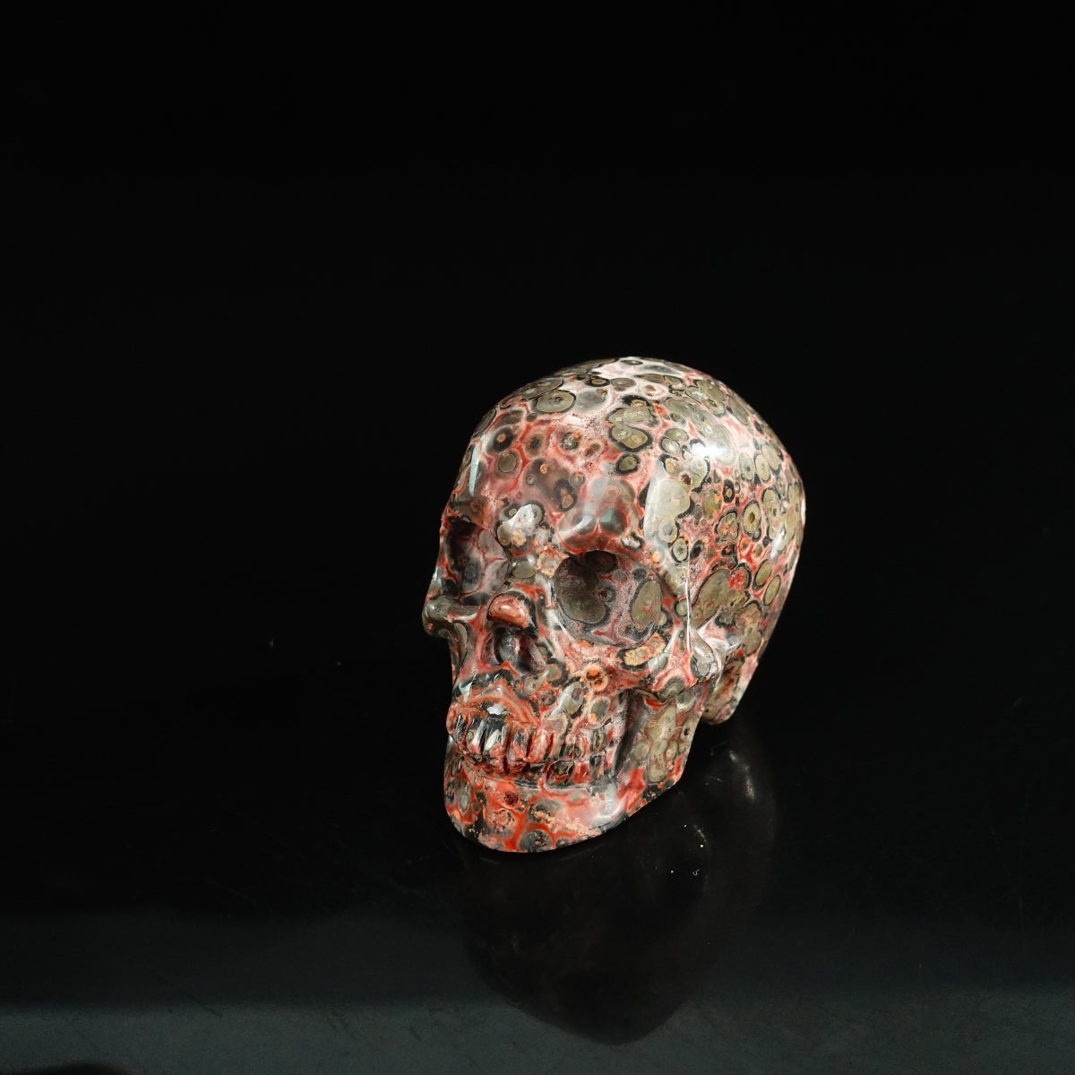 2.2" Red Leopard skin stone Crystal Skull Carving - Unique Piece #LS01