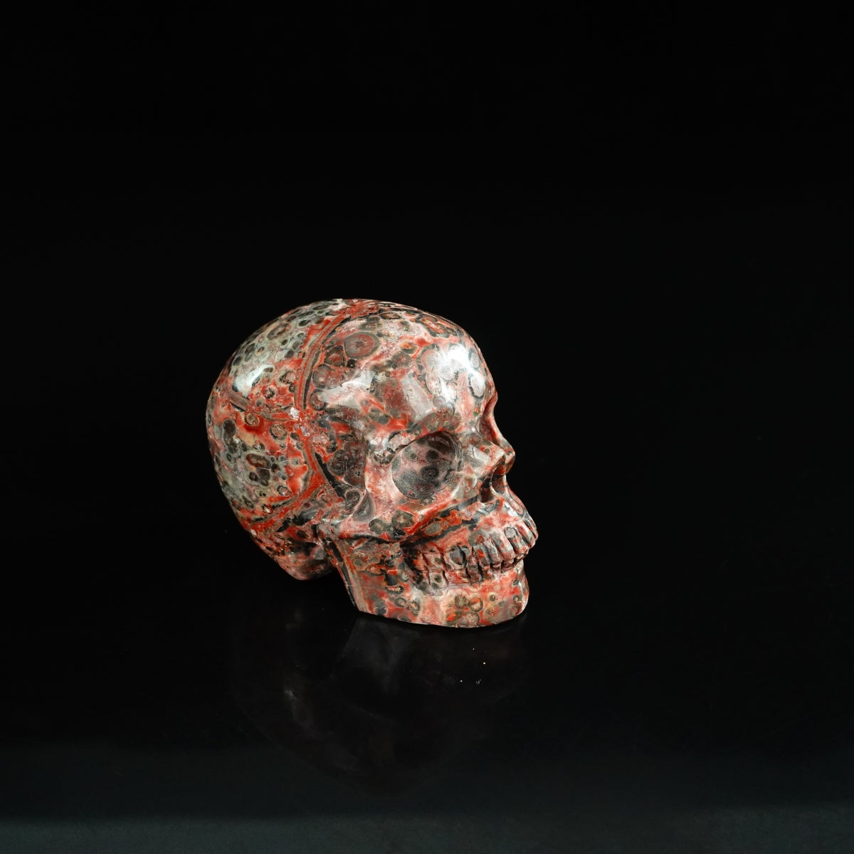 2.2" Red Leopard skin stone Crystal Skull Carving - Unique Piece #LS02