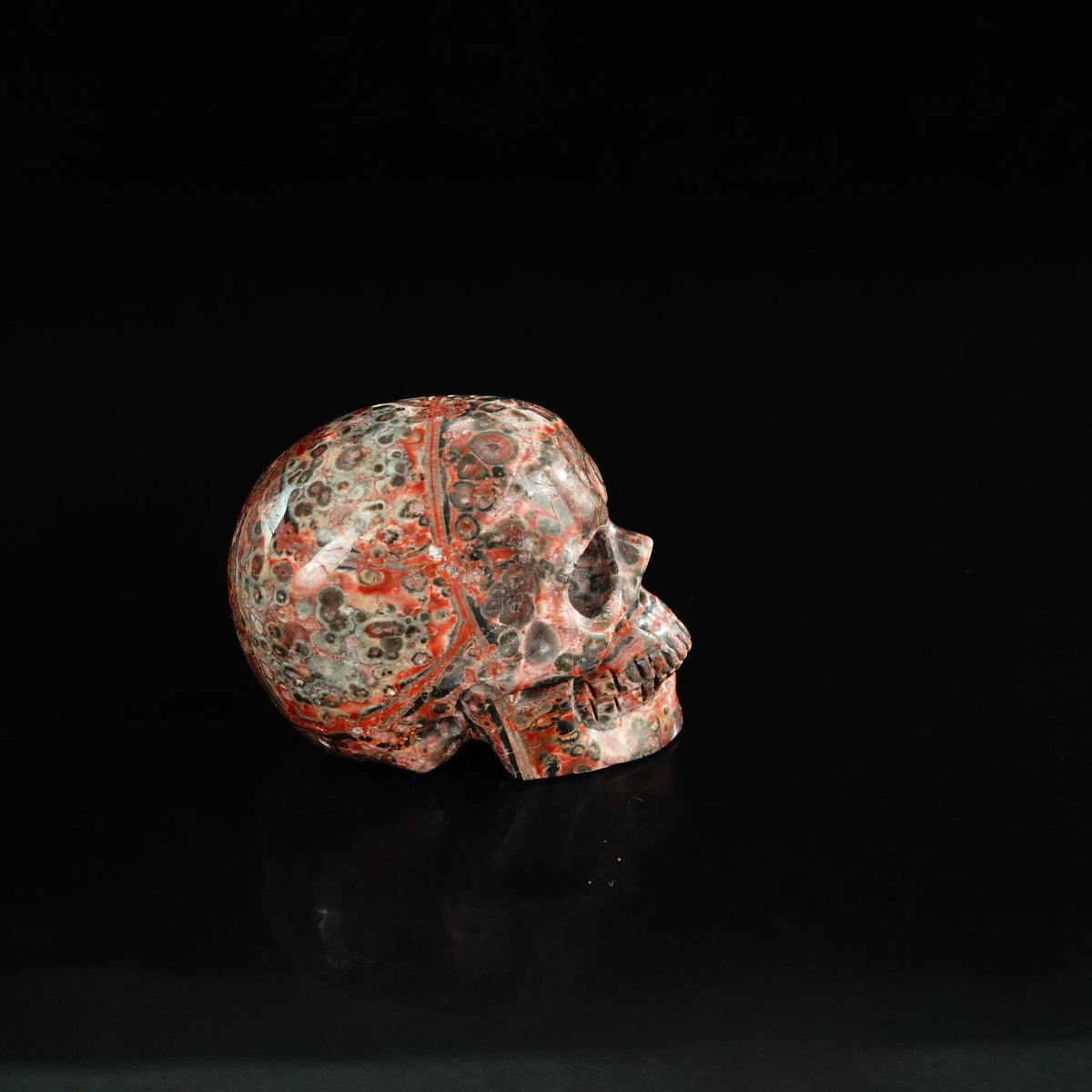 2.2" Red Leopard skin stone Crystal Skull Carving - Unique Piece #LS02