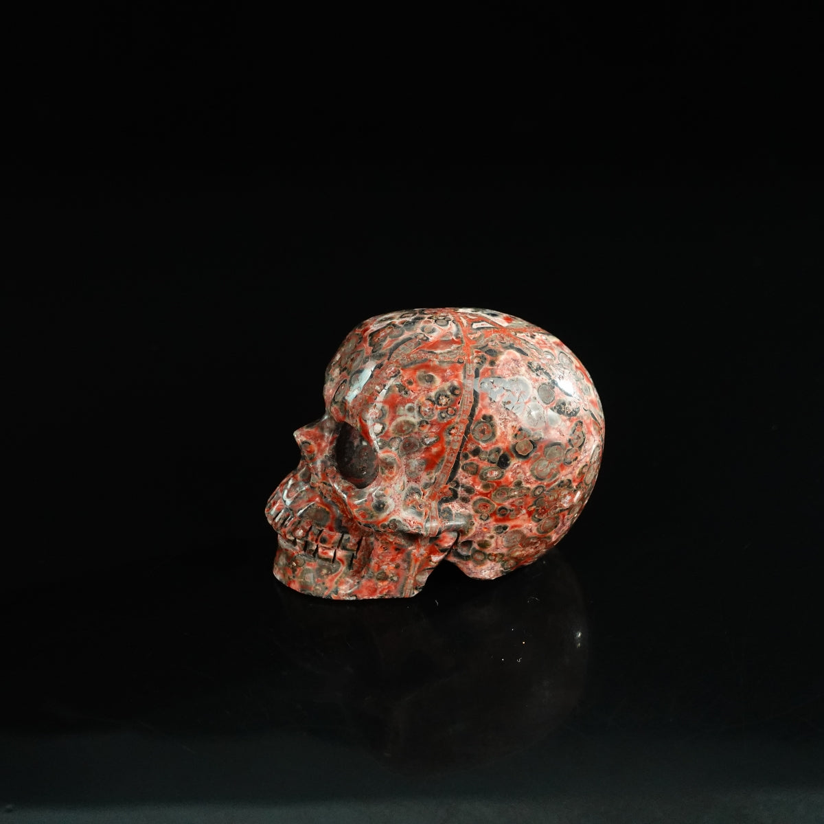 2.2" Red Leopard skin stone Crystal Skull Carving - Unique Piece #LS02