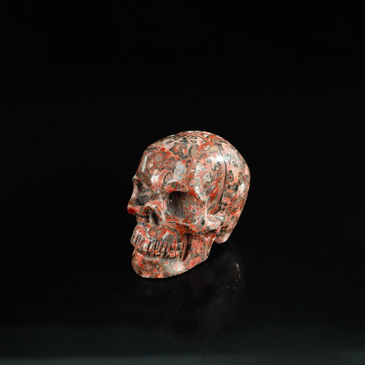 2.2" Red Leopard skin stone Crystal Skull Carving - Unique Piece #LS02