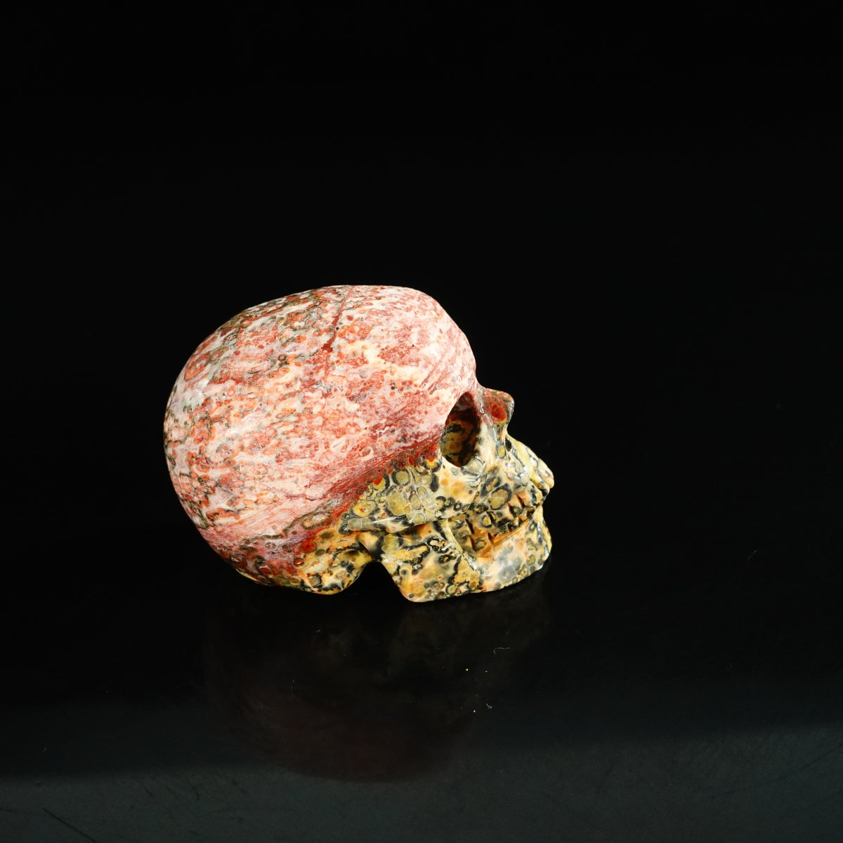 2.2" Red Leopard skin stone Crystal Skull Carving - Unique Piece #LS03