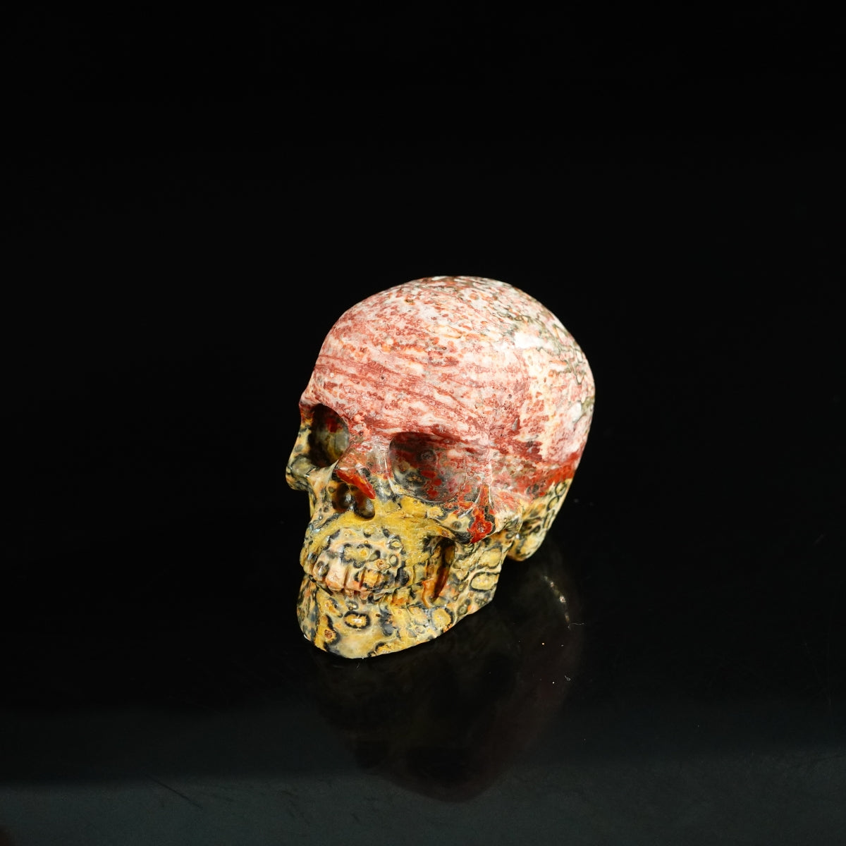 2.2" Red Leopard skin stone Crystal Skull Carving - Unique Piece #LS03