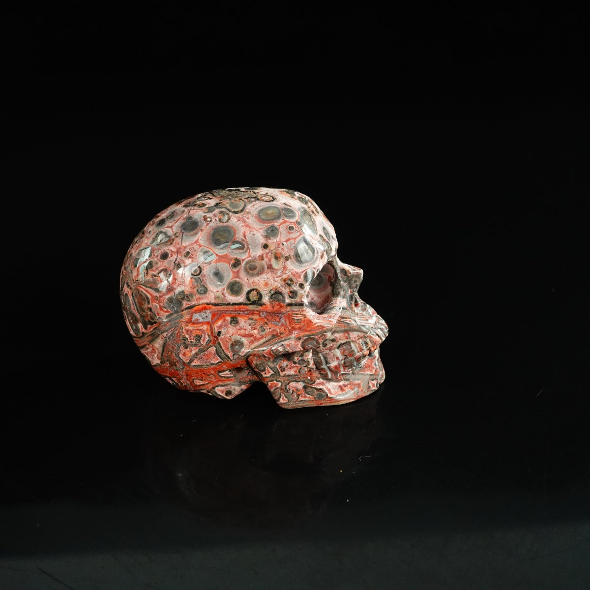 2.2" Red Leopard skin stone Crystal Skull Carving - Unique Piece #LS04