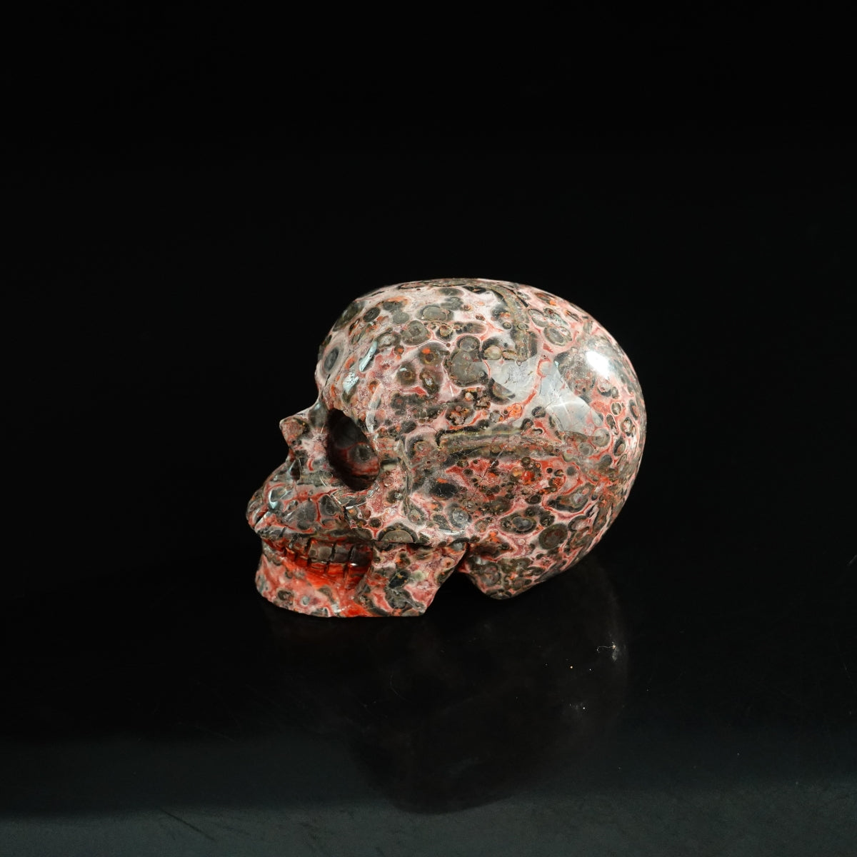 2.2" Red Leopard skin stone Crystal Skull Carving - Unique Piece #LS04