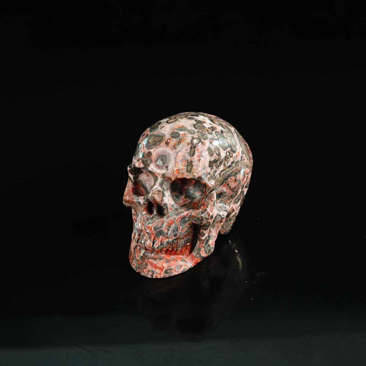 2.2" Red Leopard skin stone Crystal Skull Carving - Unique Piece #LS04