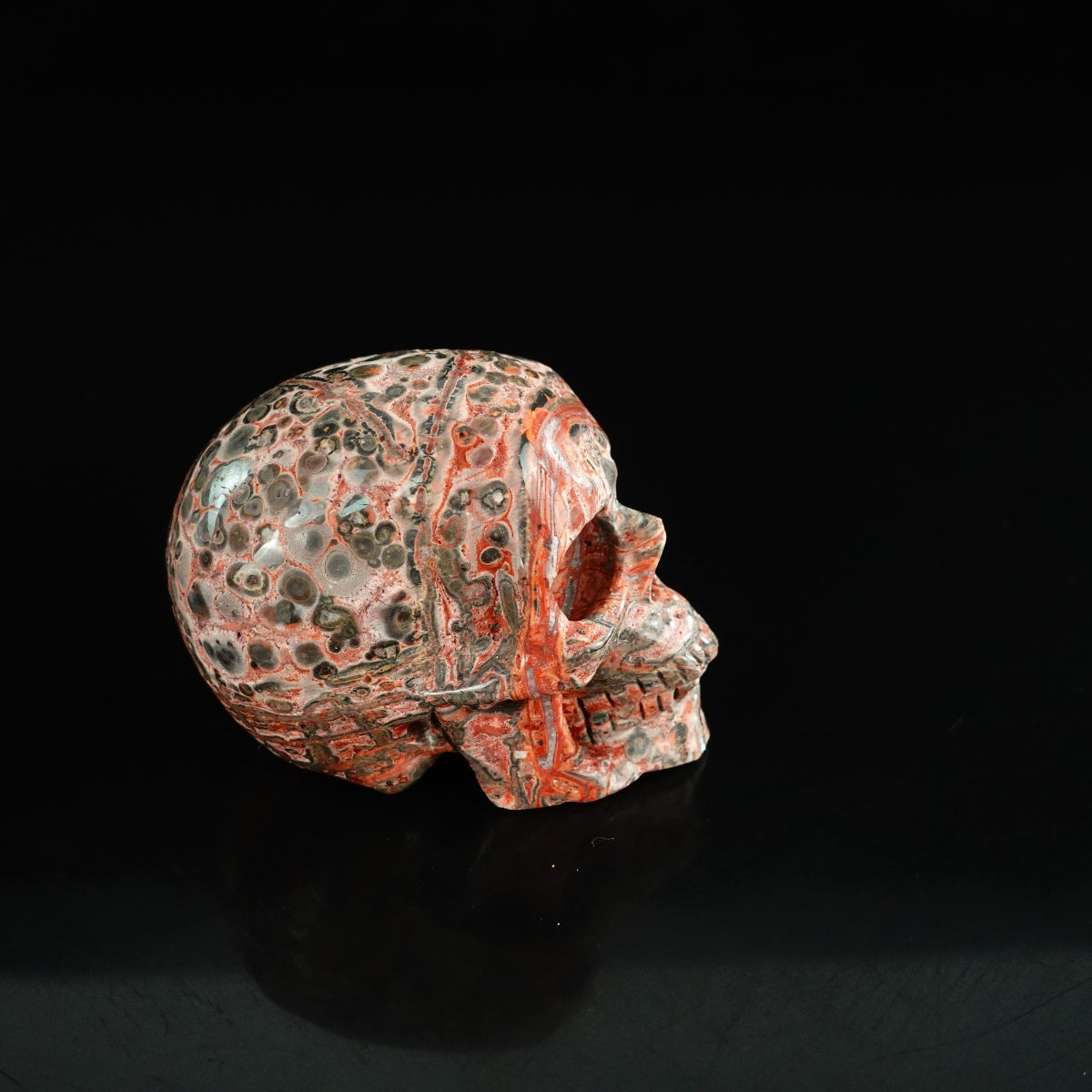 2.2" Red Leopard skin stone Crystal Skull Carving - Unique Piece #LS05