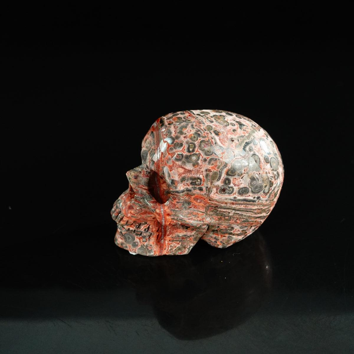 2.2" Red Leopard skin stone Crystal Skull Carving - Unique Piece #LS05