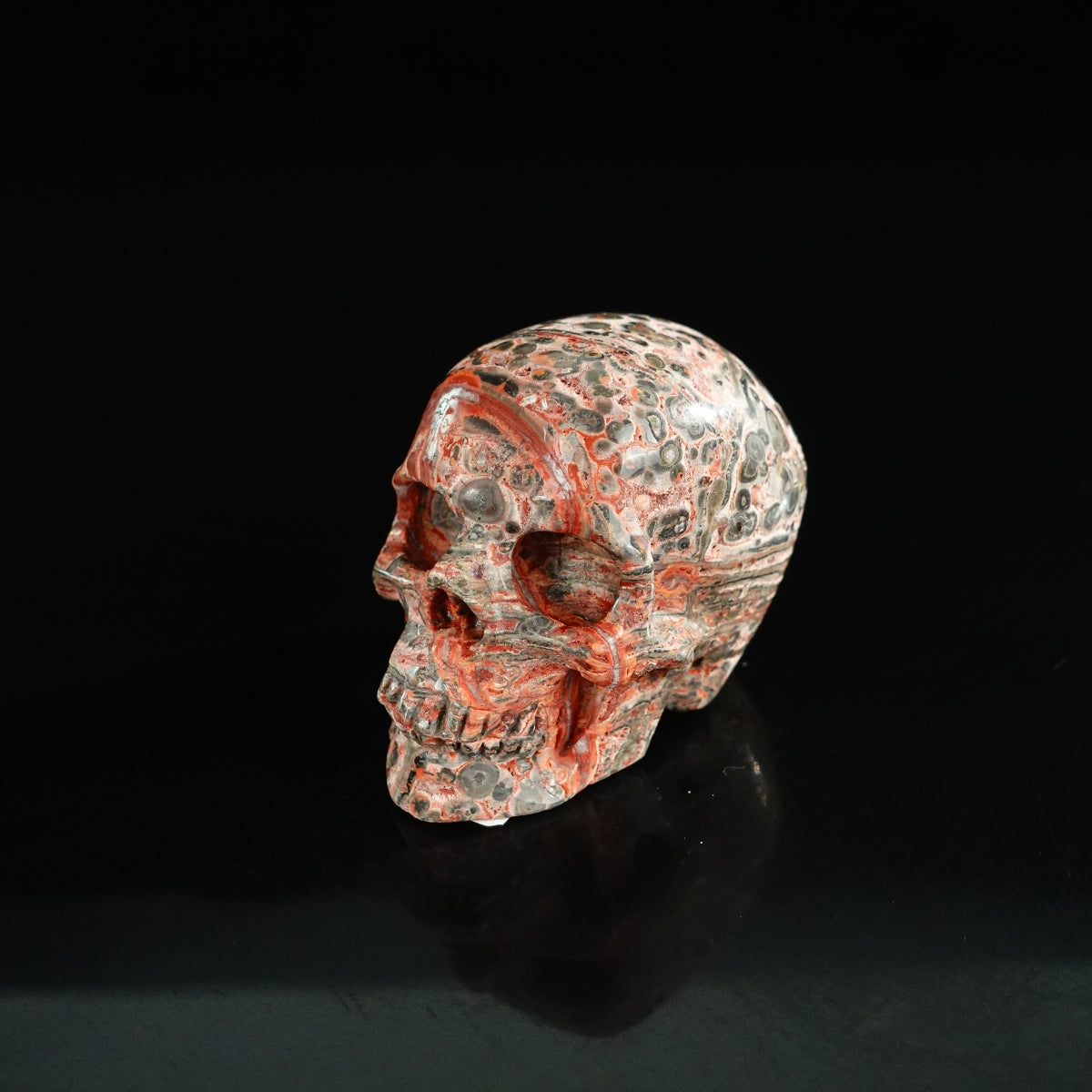 2.2" Red Leopard skin stone Crystal Skull Carving - Unique Piece #LS05