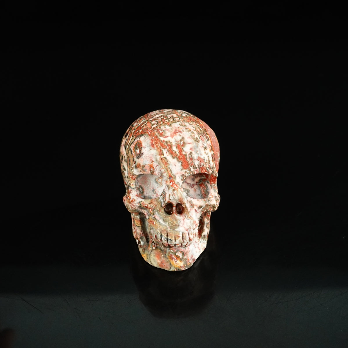 2.2" Red Leopard skin stone Crystal Skull Carving - Unique Piece #LS06
