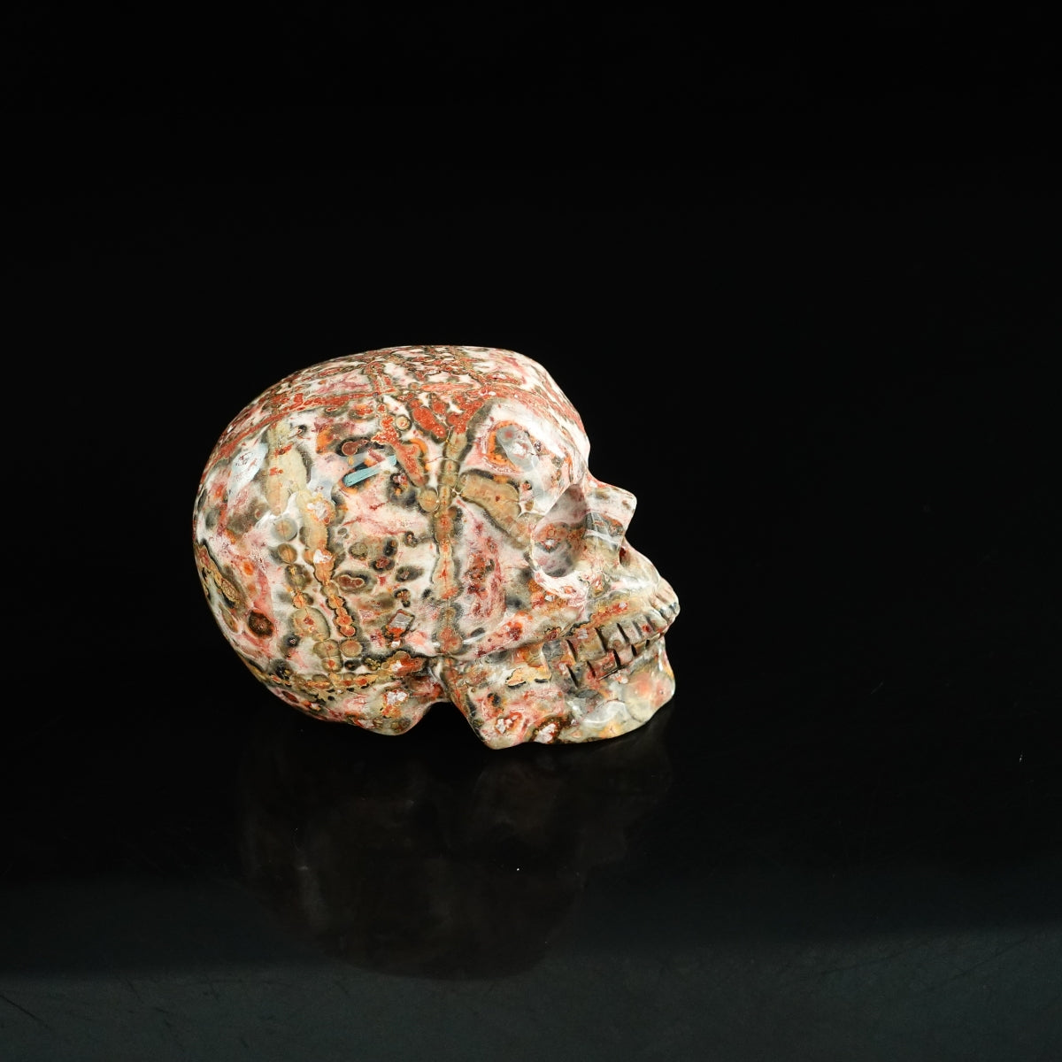 2.2" Red Leopard skin stone Crystal Skull Carving - Unique Piece #LS06