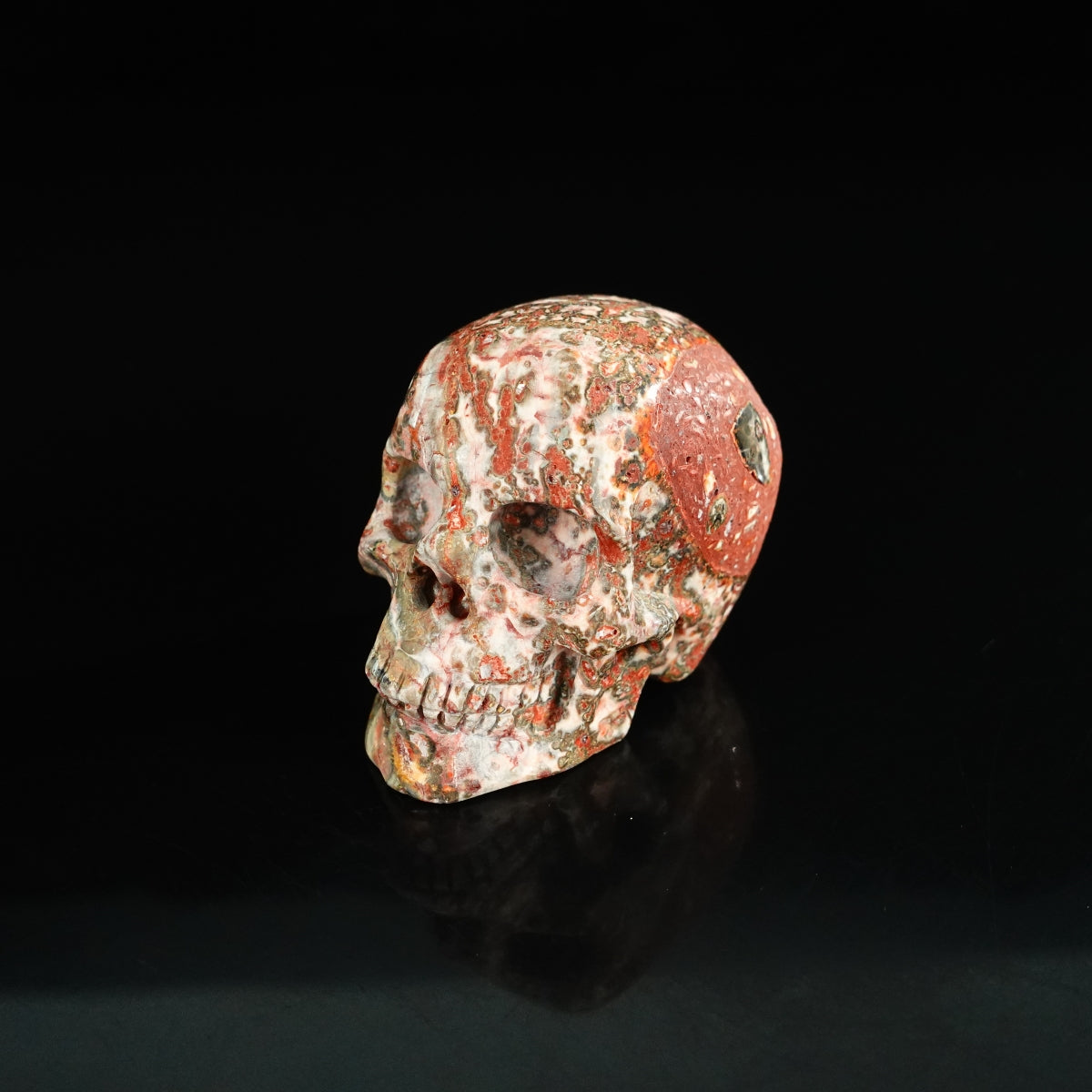 2.2" Red Leopard skin stone Crystal Skull Carving - Unique Piece #LS06