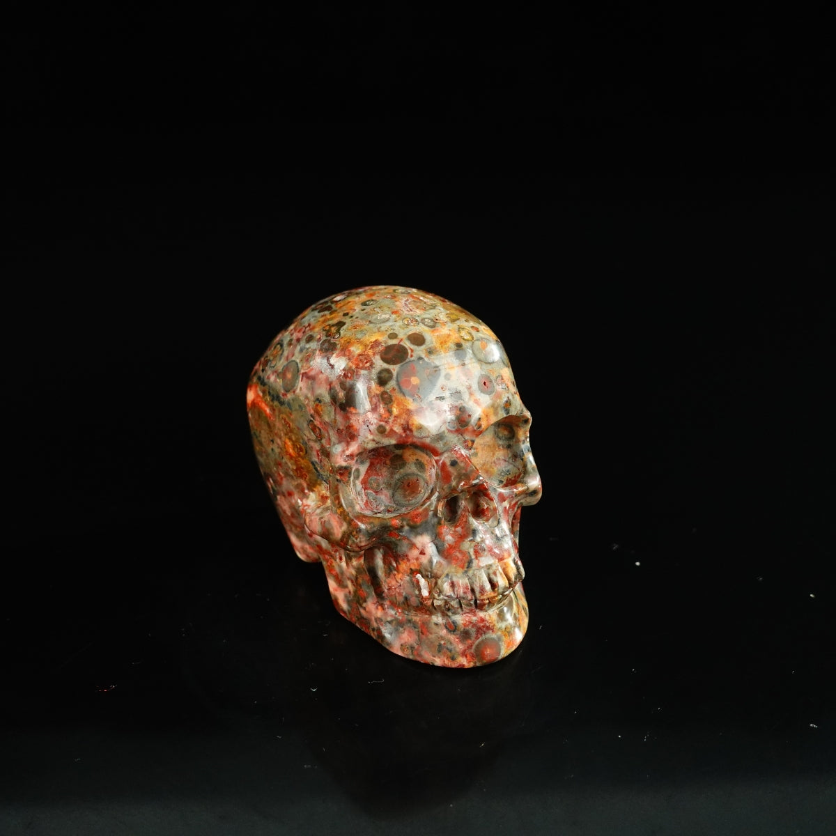 2.2" Red Leopard skin stone Crystal Skull Carving - Unique Piece #LS07