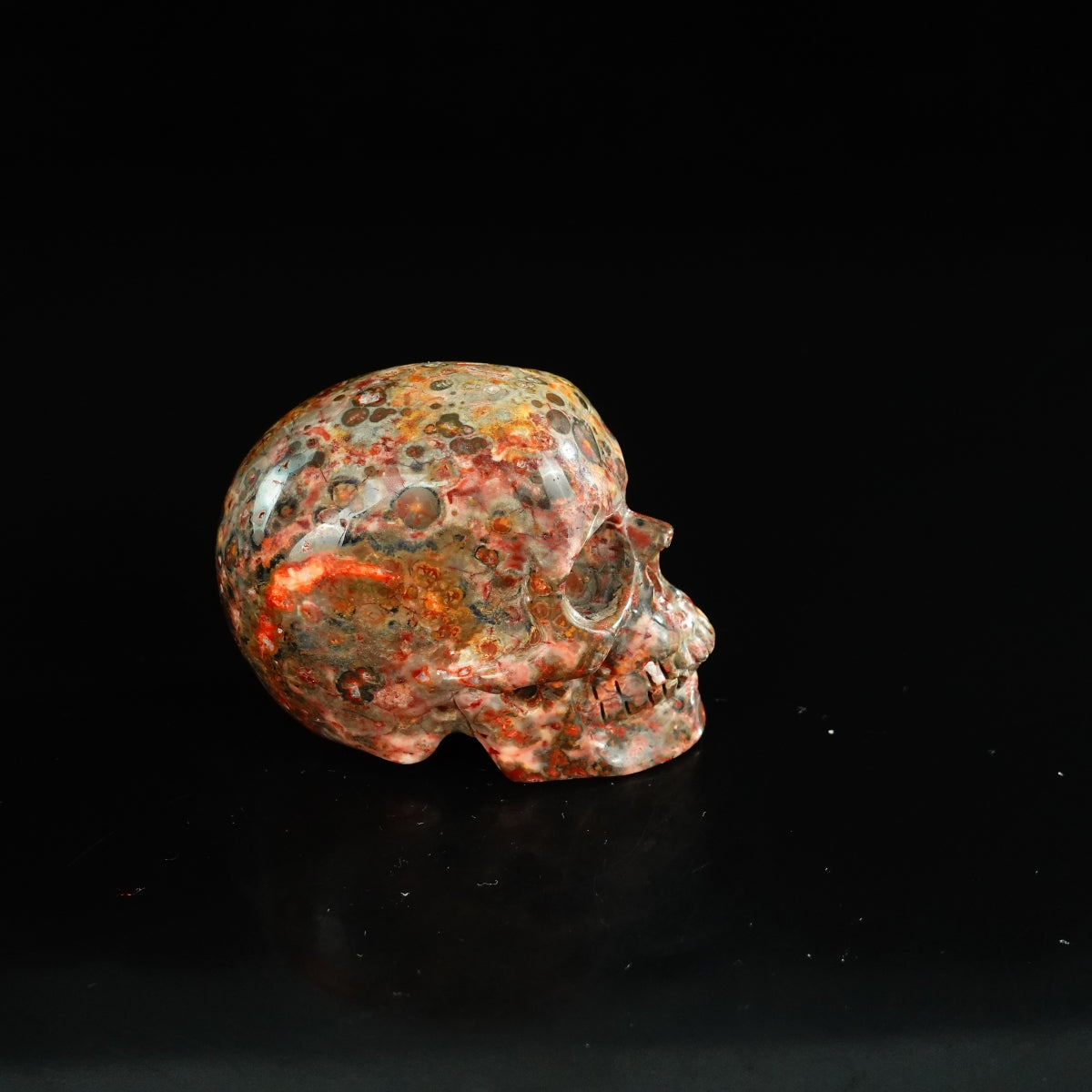 2.2" Red Leopard skin stone Crystal Skull Carving - Unique Piece #LS07