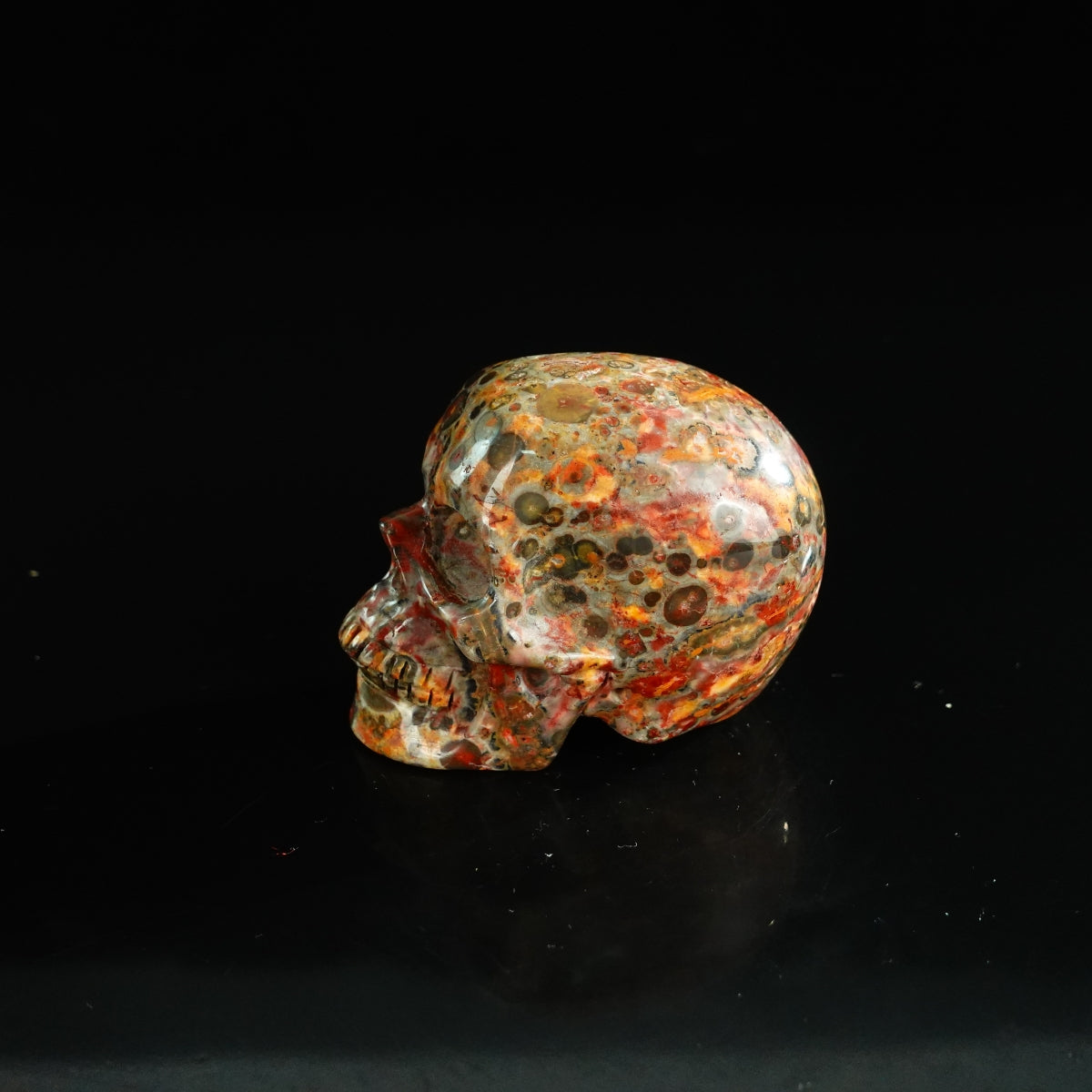 2.2" Red Leopard skin stone Crystal Skull Carving - Unique Piece #LS07