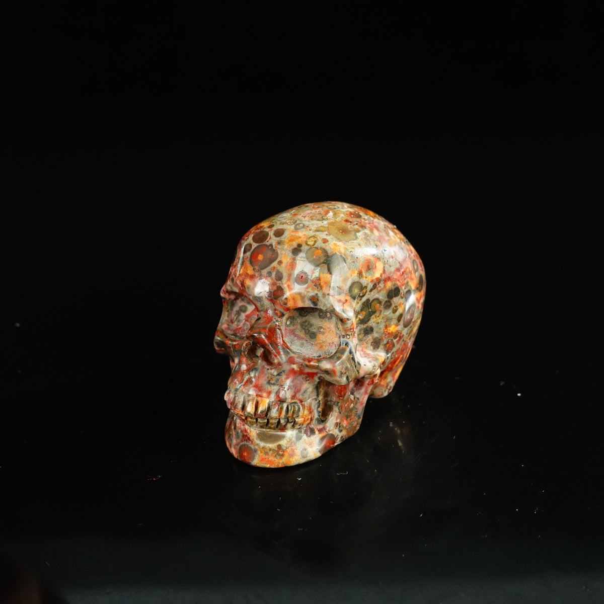 2.2" Red Leopard skin stone Crystal Skull Carving - Unique Piece #LS07