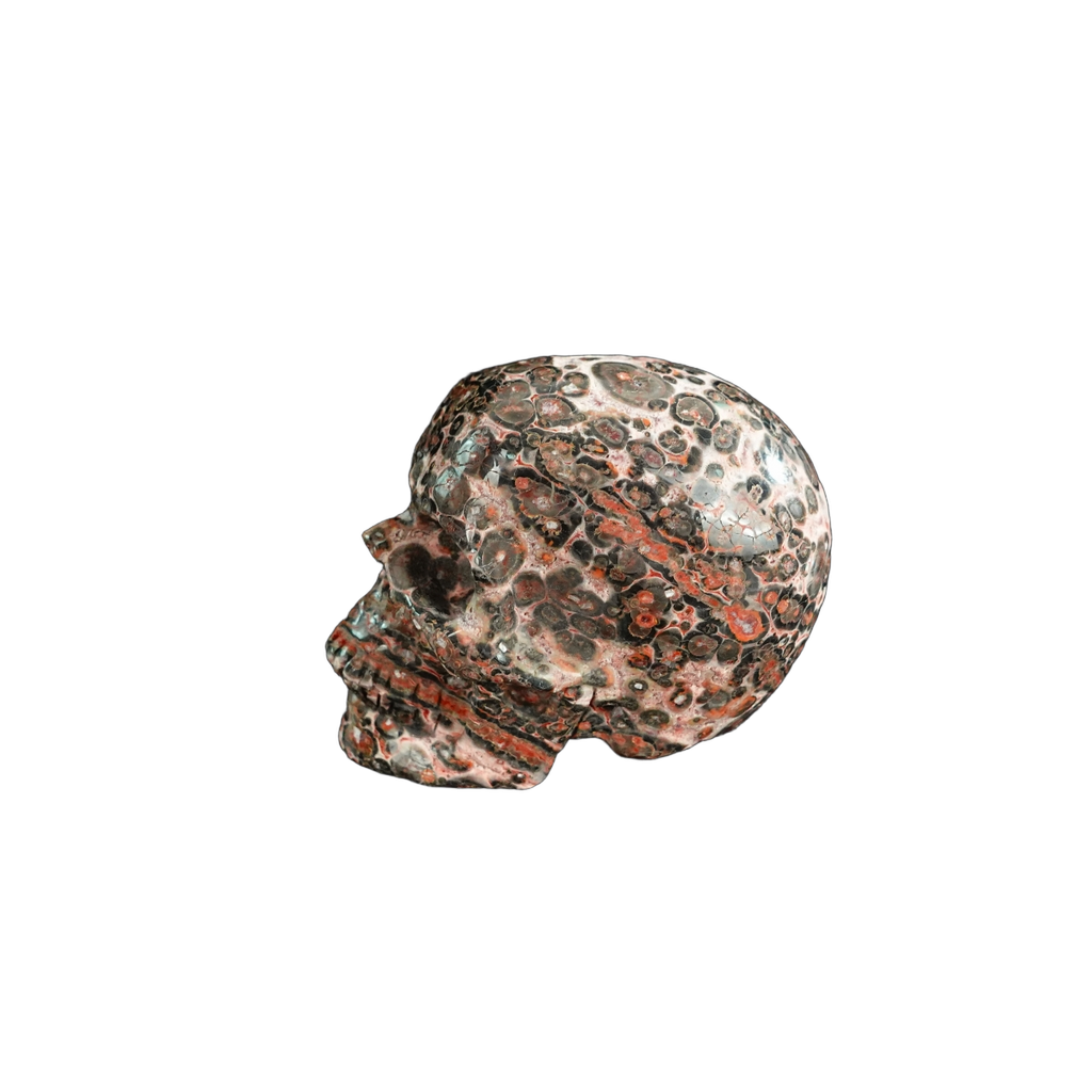 2.2" Red Leopard skin stone Crystal Skull Carving - Unique Piece #LS08
