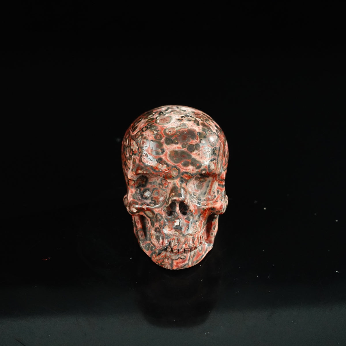 2.2" Red Leopard skin stone Crystal Skull Carving - Unique Piece #LS10