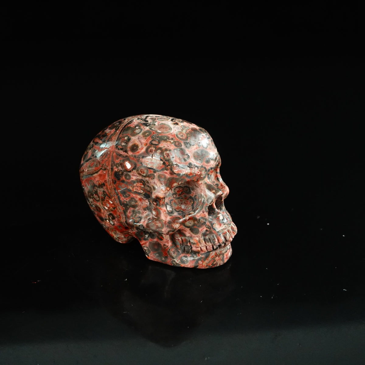 2.2" Red Leopard skin stone Crystal Skull Carving - Unique Piece #LS10