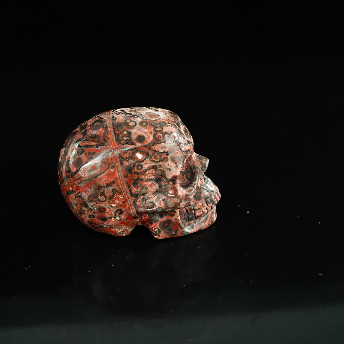 2.2" Red Leopard skin stone Crystal Skull Carving - Unique Piece #LS10