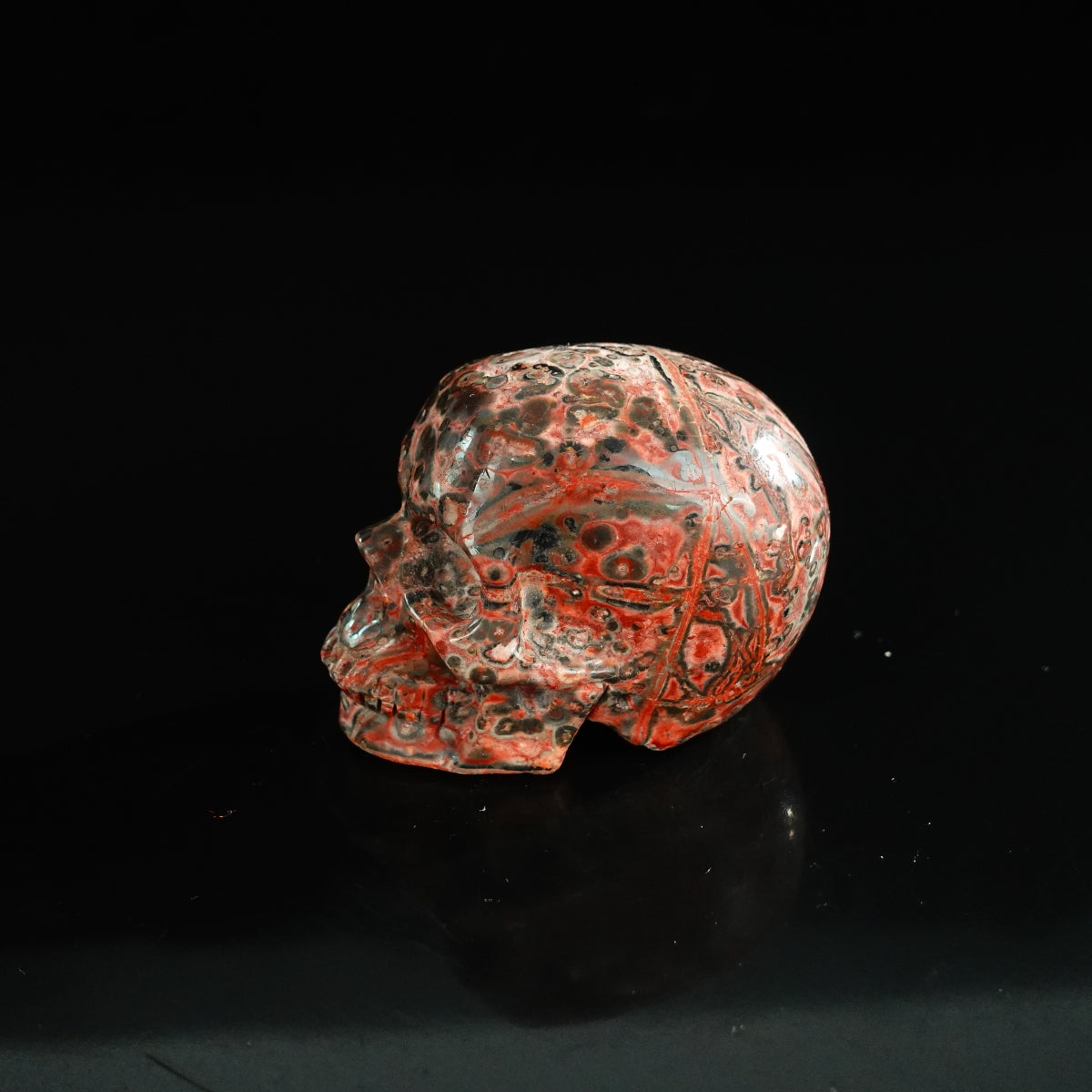 2.2" Red Leopard skin stone Crystal Skull Carving - Unique Piece #LS10