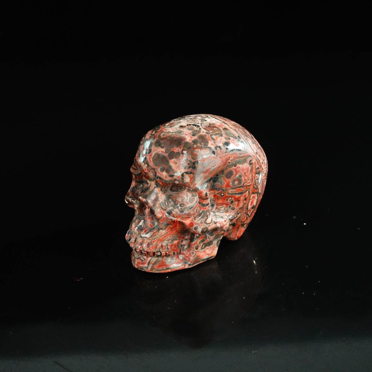 2.2" Red Leopard skin stone Crystal Skull Carving - Unique Piece #LS10