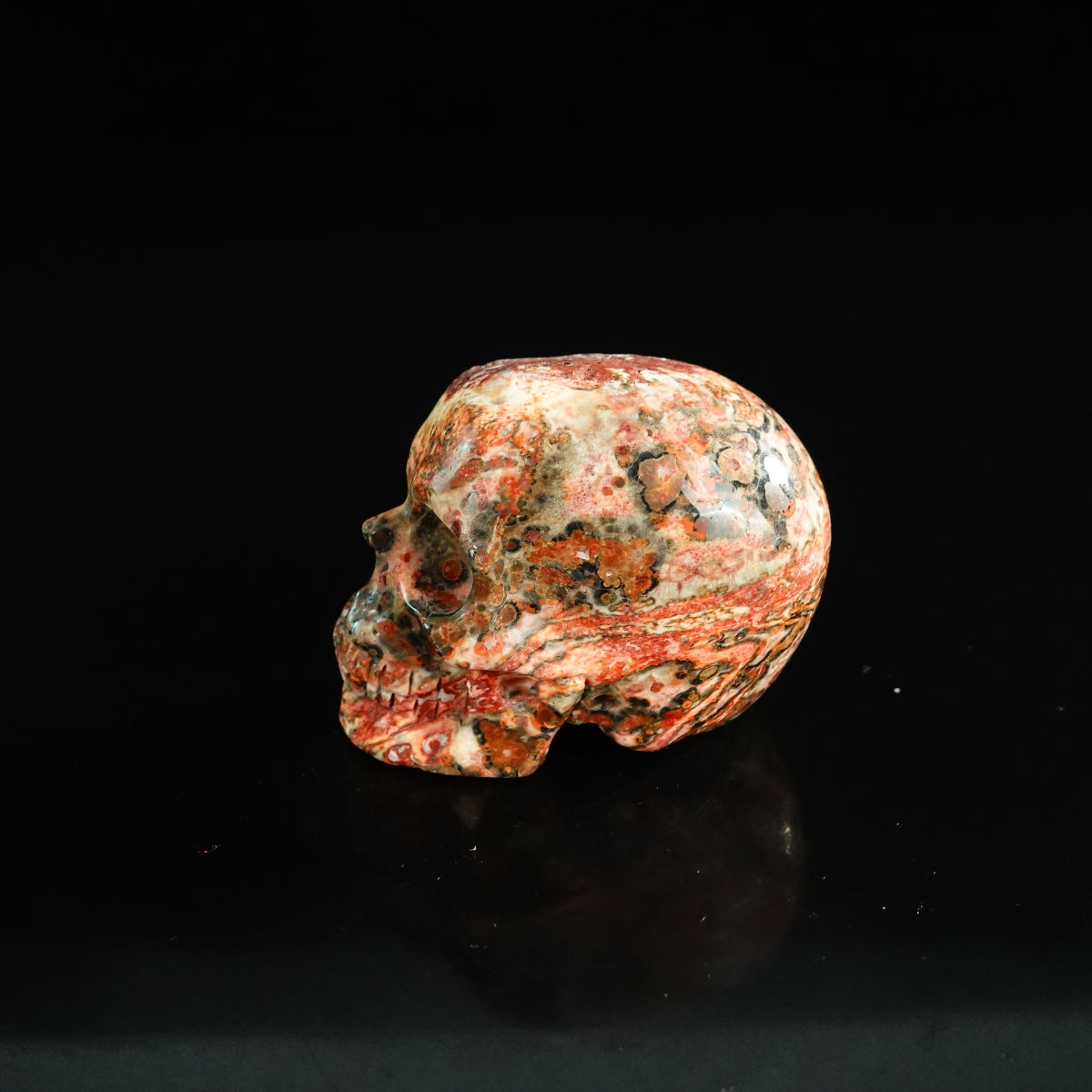 2.2" Red Leopard skin stone Crystal Skull Carving - Unique Piece #LS11