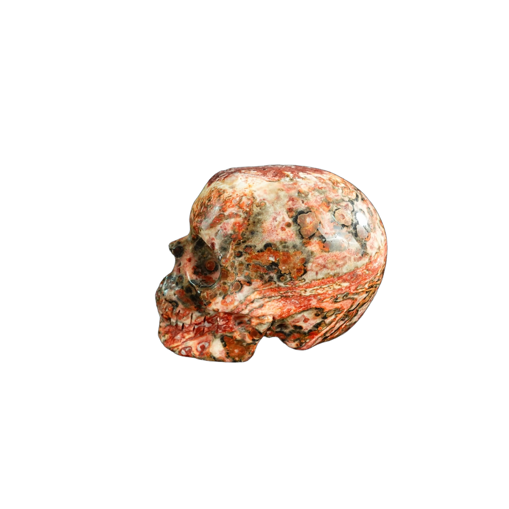 2.2" Red Leopard skin stone Crystal Skull Carving - Unique Piece #LS11