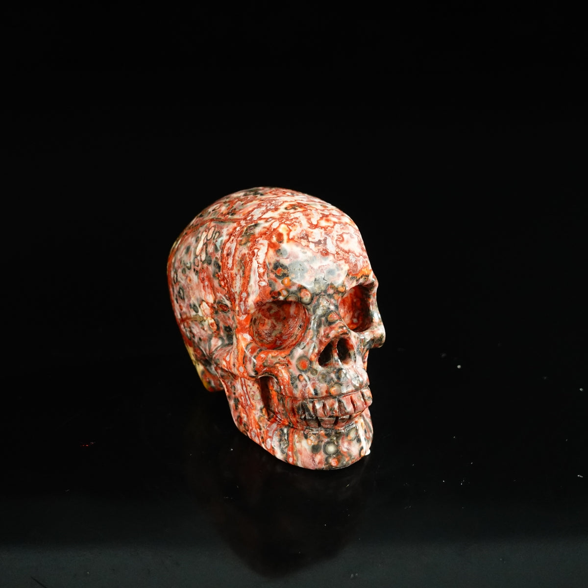 2.2" Red Leopard skin stone Crystal Skull Carving - Unique Piece #LS12
