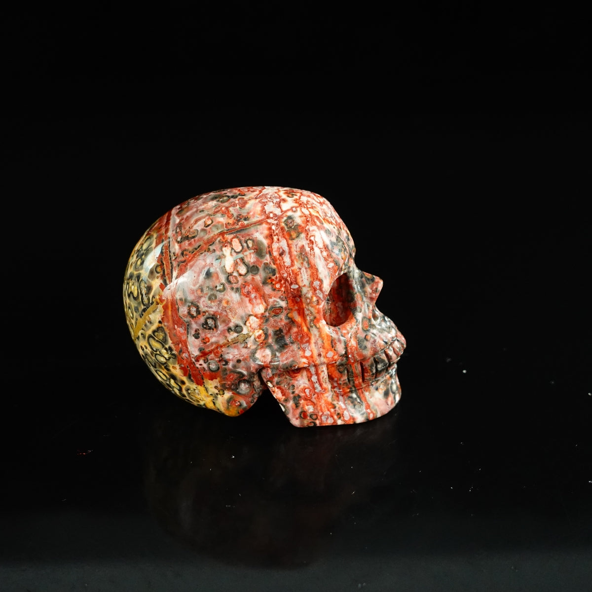 2.2" Red Leopard skin stone Crystal Skull Carving - Unique Piece #LS12