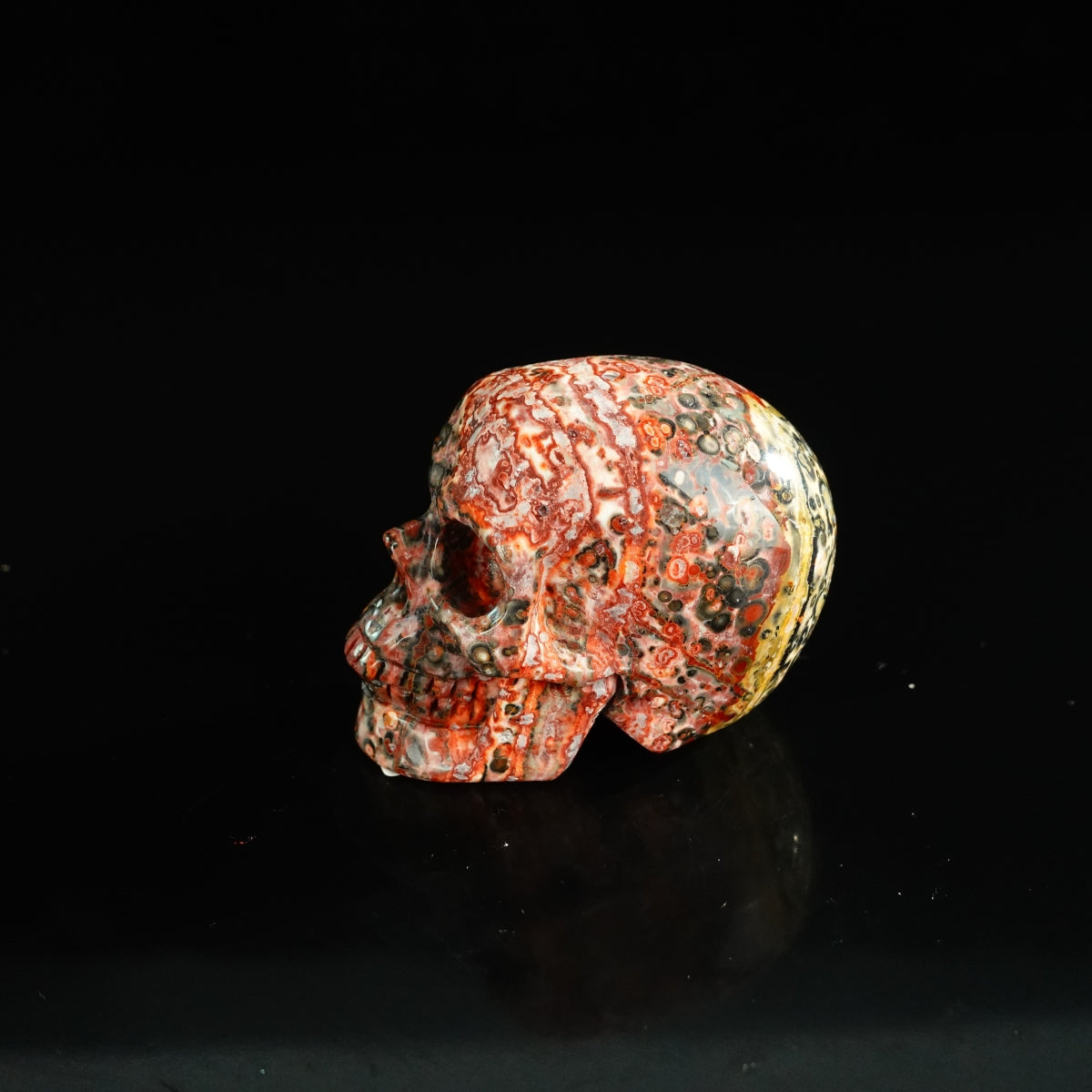 2.2" Red Leopard skin stone Crystal Skull Carving - Unique Piece #LS12