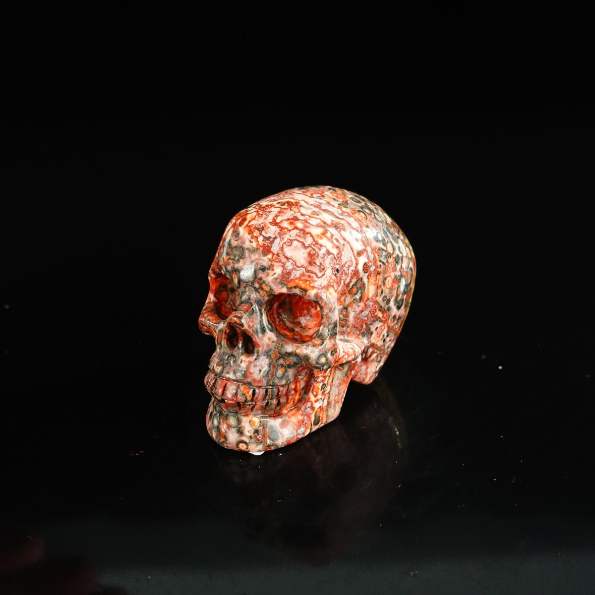 2.2" Red Leopard skin stone Crystal Skull Carving - Unique Piece #LS12