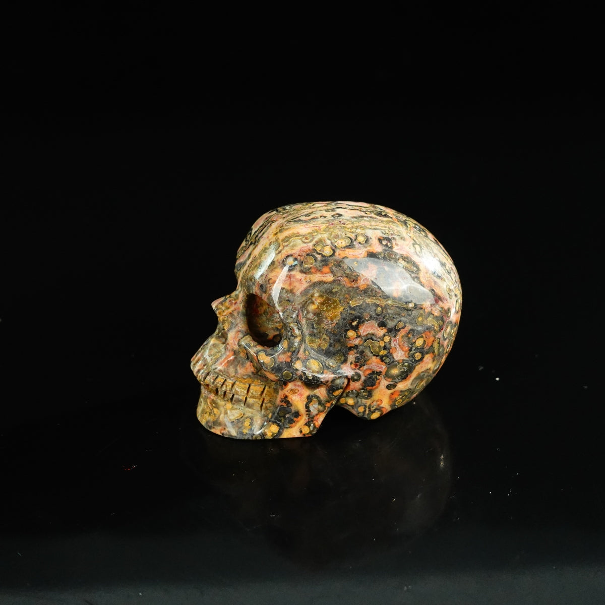 2.2" Red Leopard skin stone Crystal Skull Carving - Unique Piece #LS13