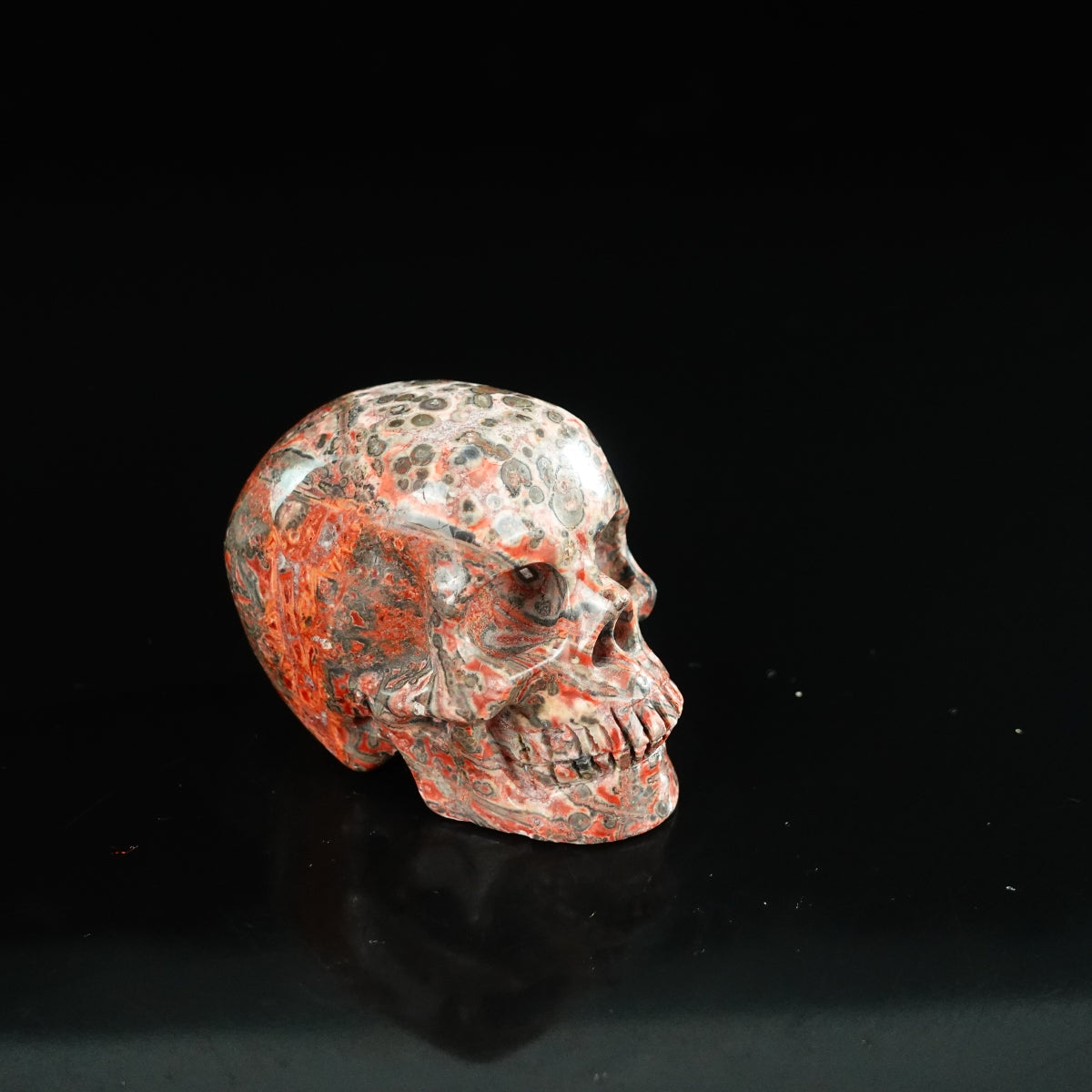 2.2" Red Leopard skin stone Crystal Skull Carving - Unique Piece #LS14