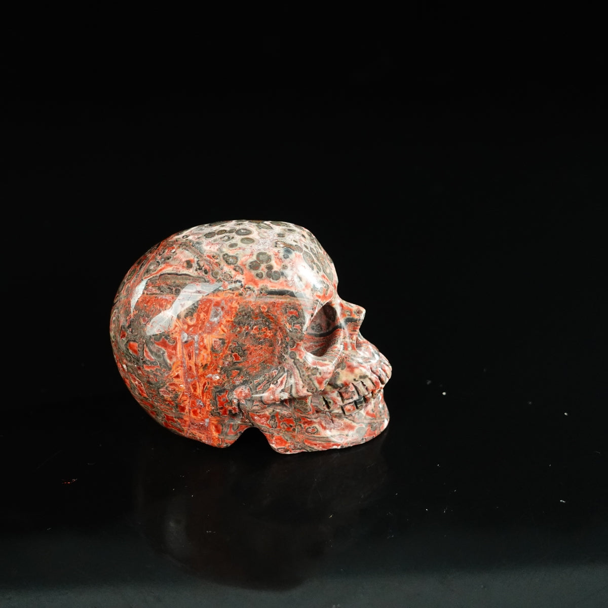2.2" Red Leopard skin stone Crystal Skull Carving - Unique Piece #LS14