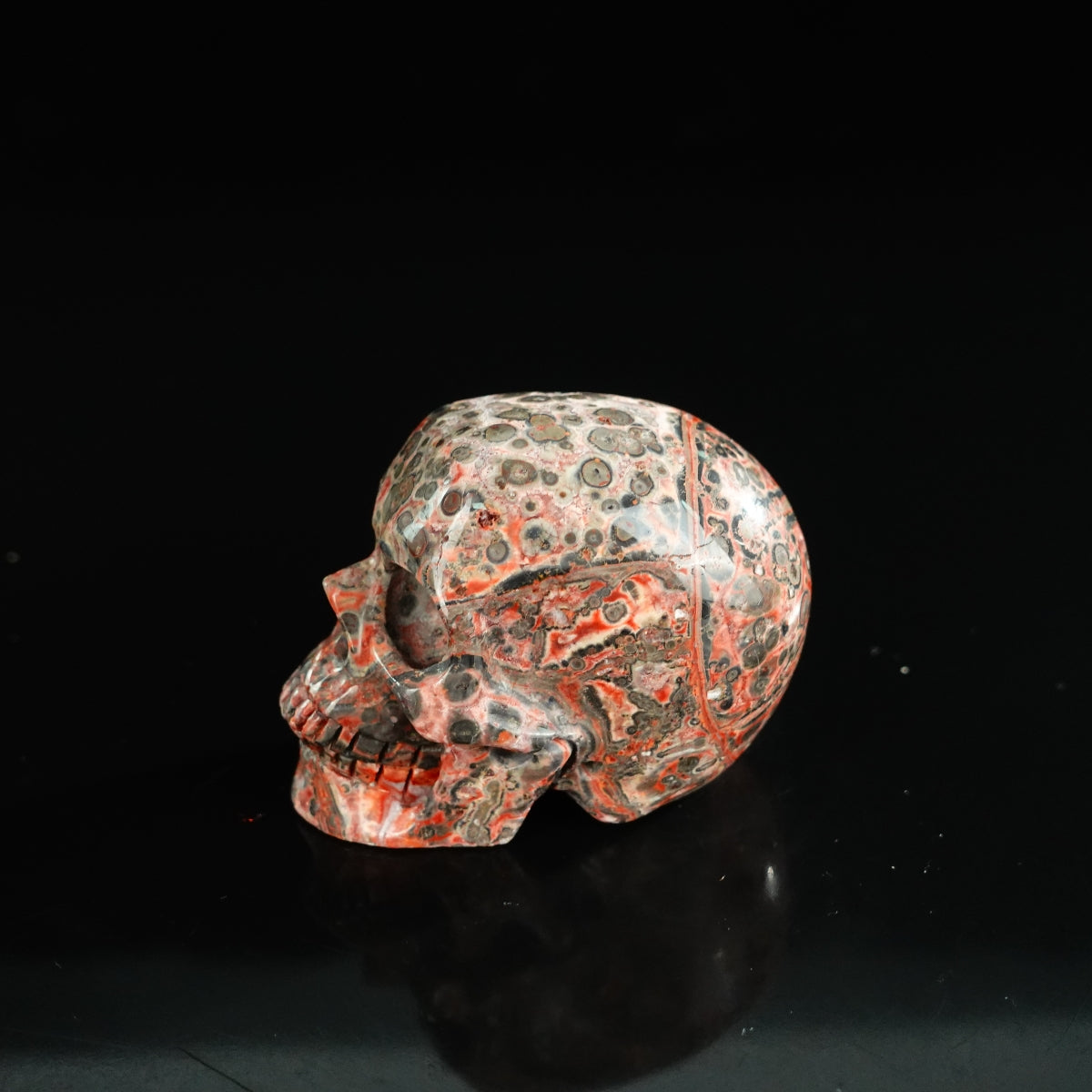 2.2" Red Leopard skin stone Crystal Skull Carving - Unique Piece #LS14
