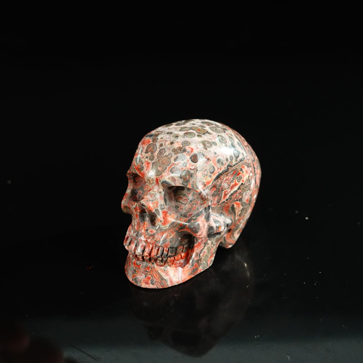 2.2" Red Leopard skin stone Crystal Skull Carving - Unique Piece #LS14