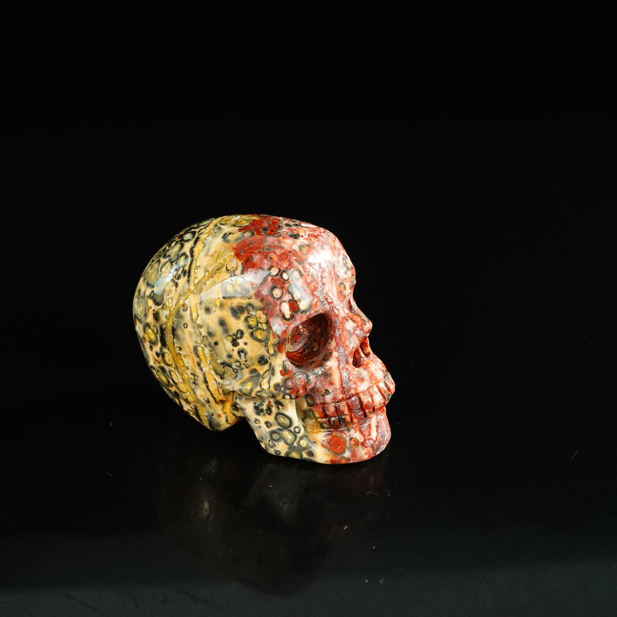 2.2" Red Leopard skin stone Crystal Skull Carving - Unique Piece #LS15