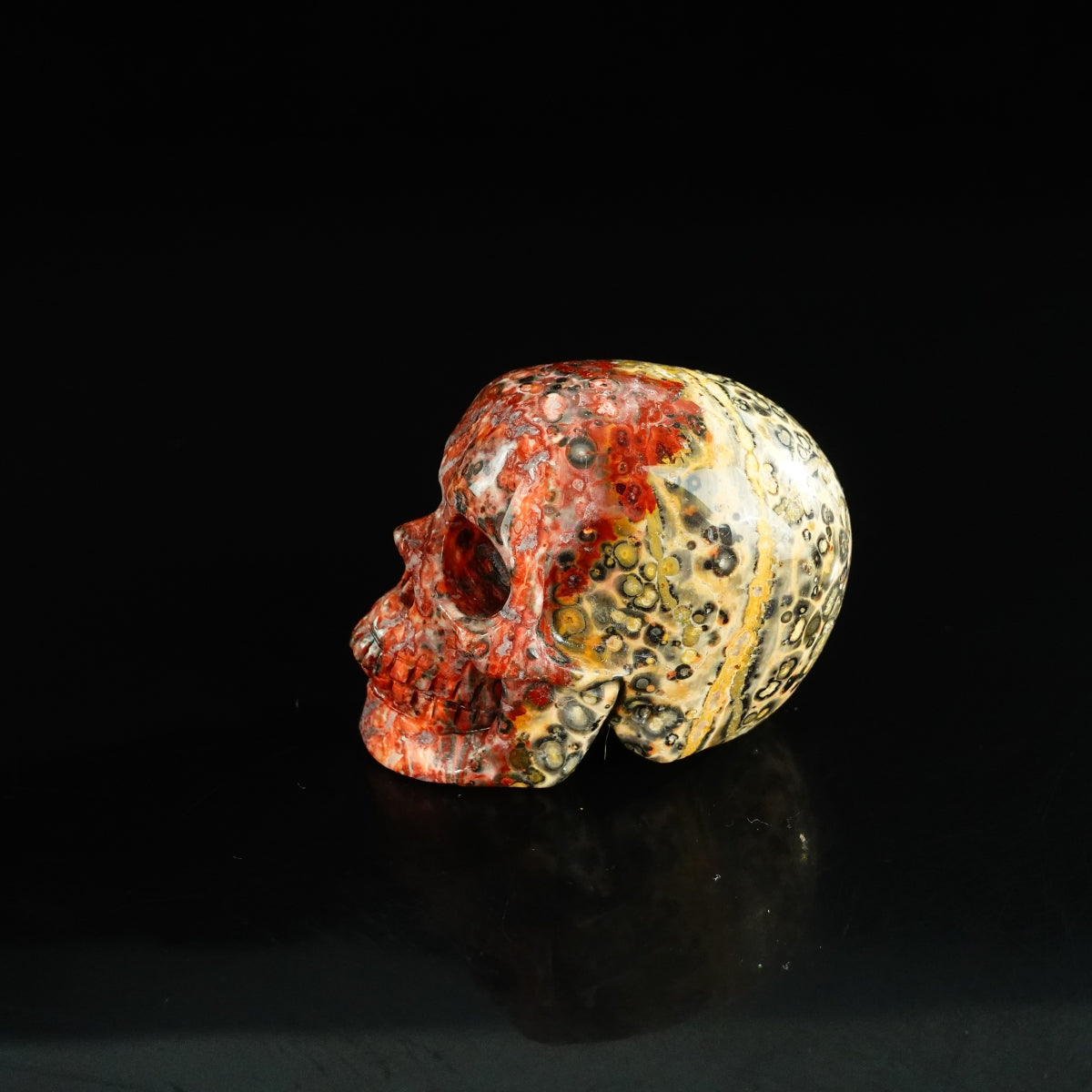 2.2" Red Leopard skin stone Crystal Skull Carving - Unique Piece #LS15