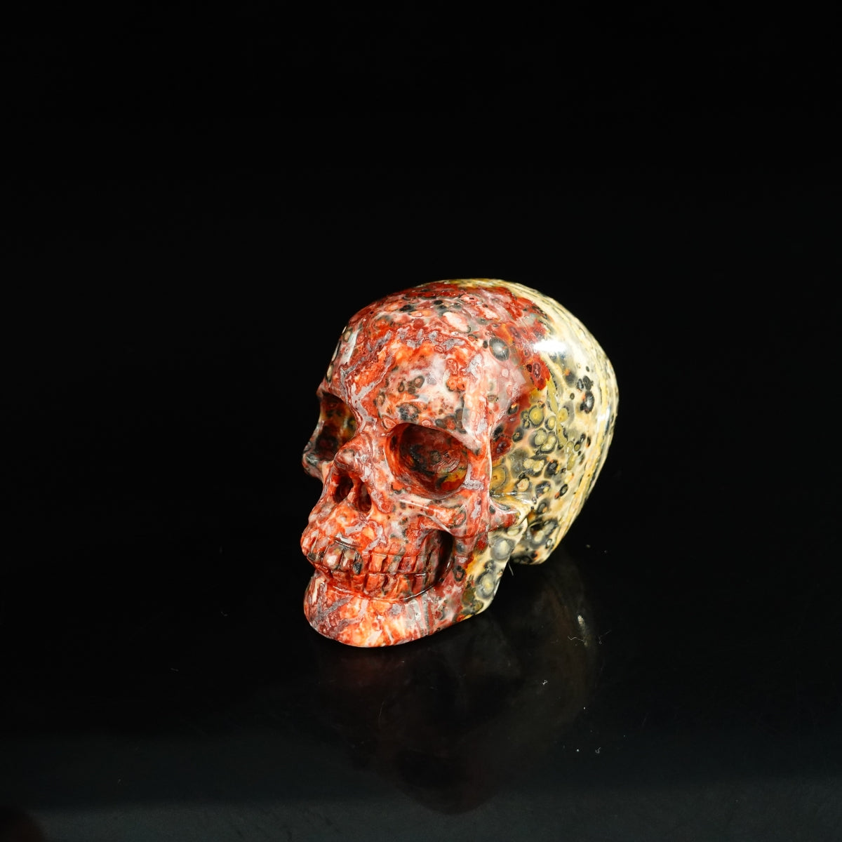 2.2" Red Leopard skin stone Crystal Skull Carving - Unique Piece #LS15