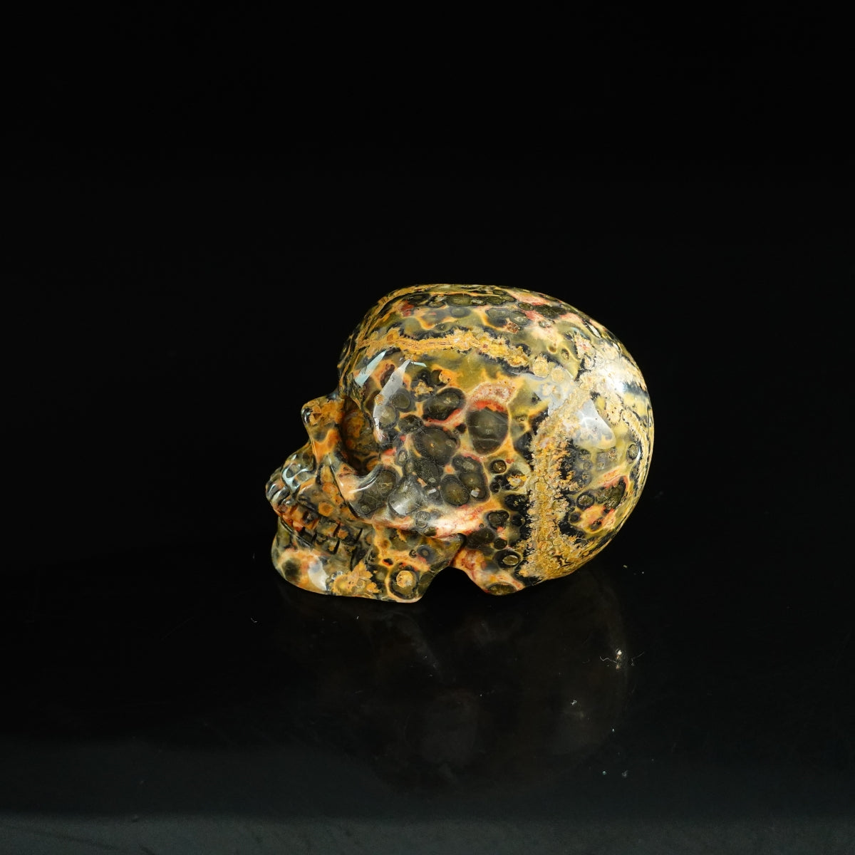 2.2" Red Leopard skin stone Crystal Skull Carving - Unique Piece #LS16